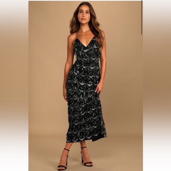 Lulus Dresses & Skirts - Lulu’s Marvelous Moment Black Sequin Fringe Maxi Dress